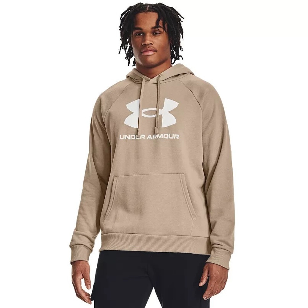 Under Armour Men's Size Large Rival Fleece Logo Hoodie in Sahara/White